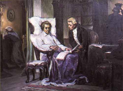 Wolfgang Amadeus Mozart on his deathbed
