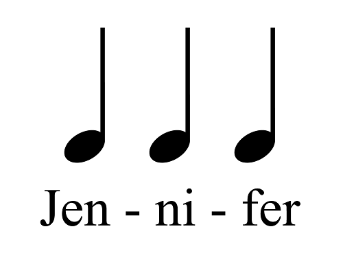 Two beats with two syllables on one note and one syllable on another note